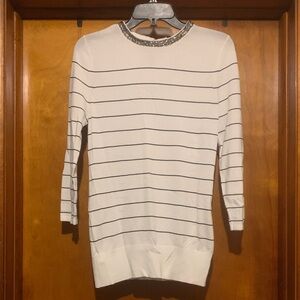 White House Black Market Size S White Striped Long Sleeve Top